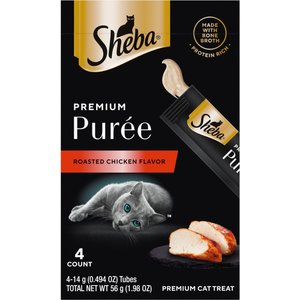 Sheba Premium Puree Roasted Chicken Flavor Grain-Free Lickable Cat Treats, 0.49-oz tube, 4 count