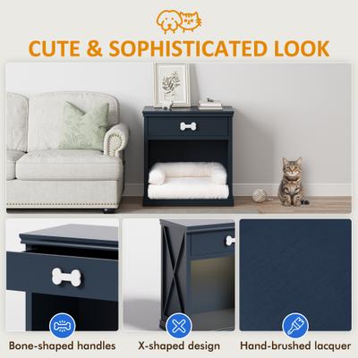 Show full view: Bencmate Kitty House Vintage Small Storage Cabinet Hidden Cat Litter Box with Drawer, Blue, 27.5 x 15.7 x 28.7-in slide 5 of 10