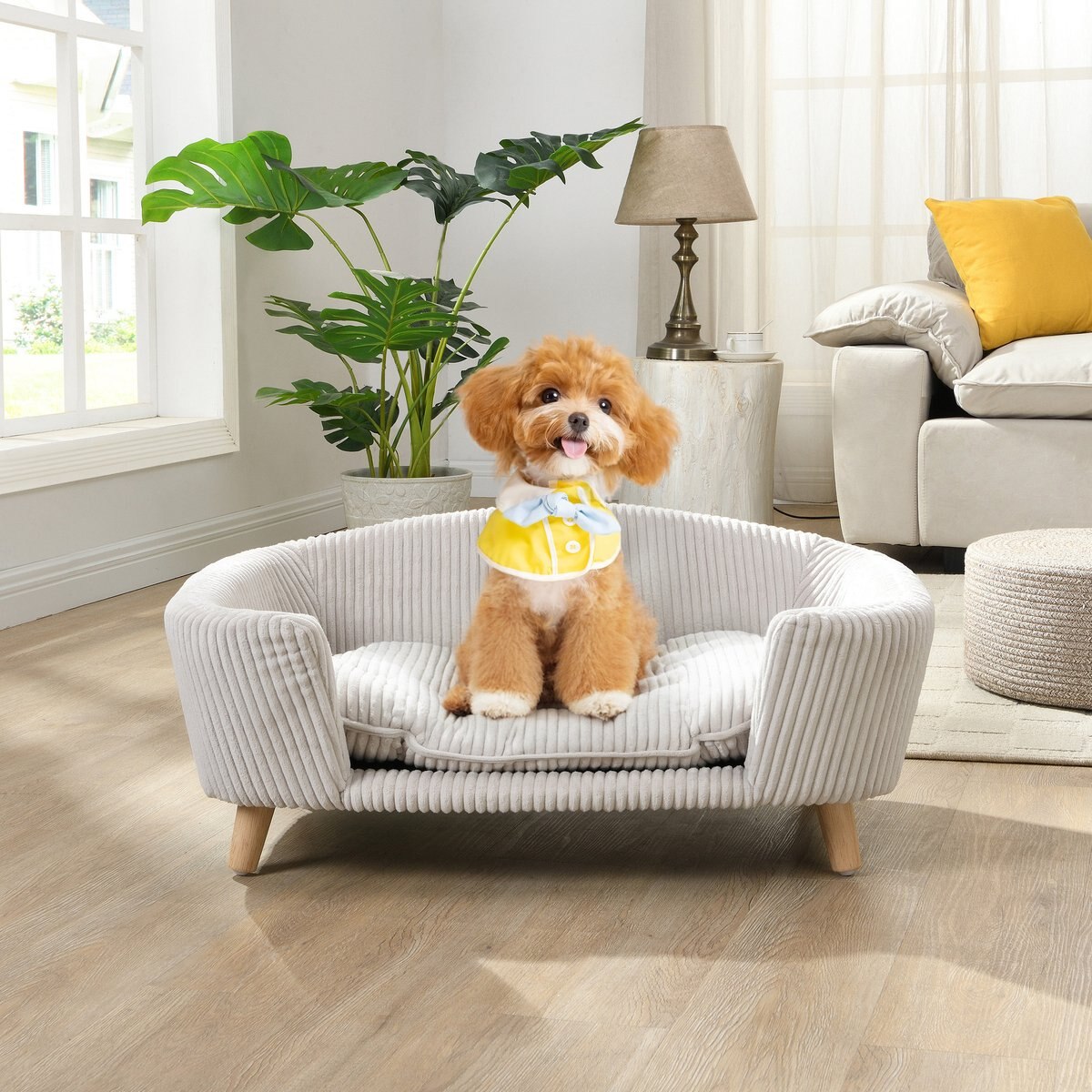 Yafylly Elevated Corduroy Couch Dog Bed, Beige