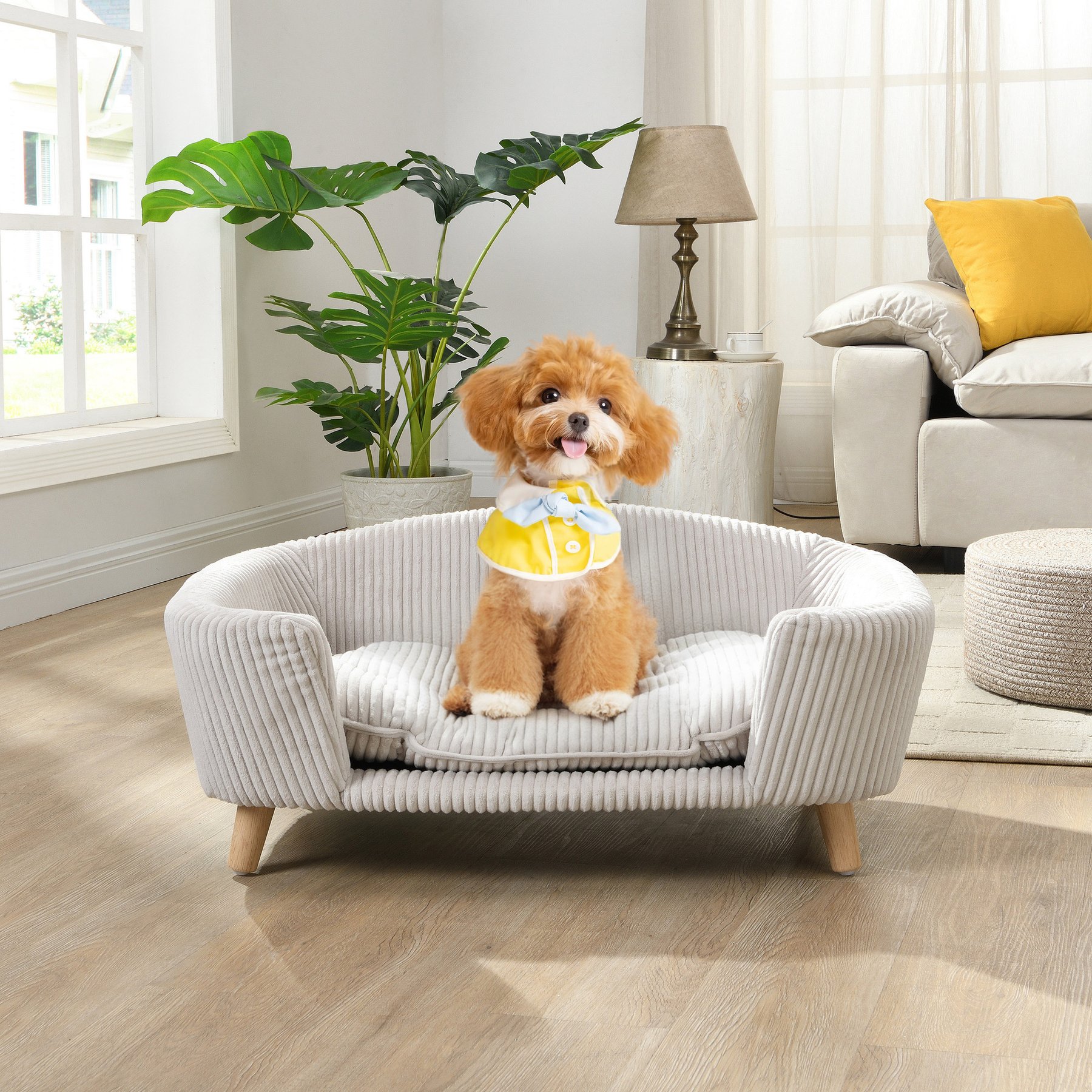 jansno Elevated Corduroy Dog Bed, Beige