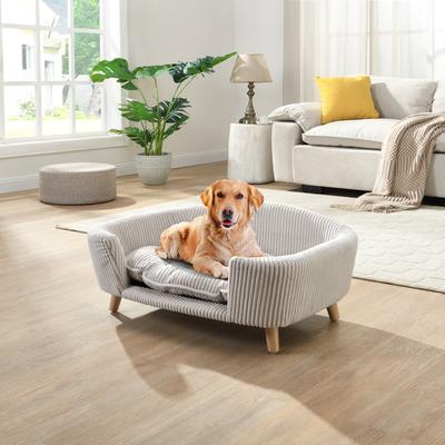 Show full view: Bencmate Corduroy Couch Elevated Dog & Cat Bed with Wood Legs, 30.25 x 21.75 x 14-in, Beige slide 3 of 9
