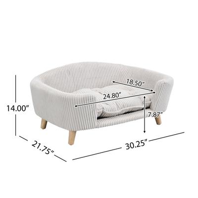Show full view: Bencmate Corduroy Couch Elevated Dog & Cat Bed with Wood Legs, 30.25 x 21.75 x 14-in, Beige slide 2 of 9