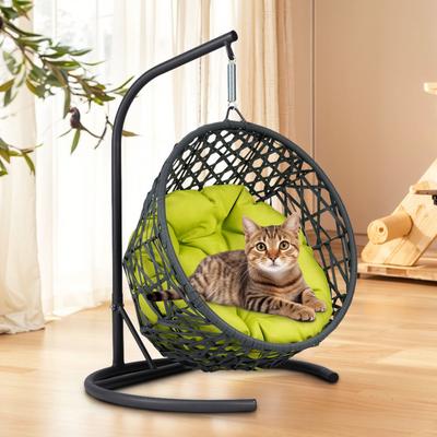 Show full view: Bencmate Rattan Wicker Egg Chair Swing Dog & Cat Bed with Stand, 19.3 x 19.3 x 28.7-in, Green slide 2 of 8