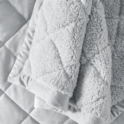 Show full view: Allisandro Diamond Quilted Reversible Velvet & Sherpa Dog Bed Blanket, Grey, Queen slide 5 of 7