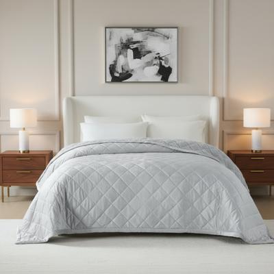 Show full view: Allisandro Diamond Quilted Reversible Velvet & Sherpa Dog Bed Blanket, Grey, Queen slide 7 of 7