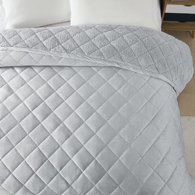 Show full view: Allisandro Diamond Quilted Reversible Velvet & Sherpa Dog Bed Blanket, Grey, Queen slide 3 of 7