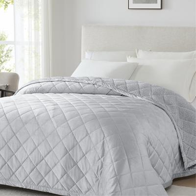 Show full view: Allisandro Diamond Quilted Reversible Velvet & Sherpa Dog Bed Blanket, Grey, Queen slide 2 of 7