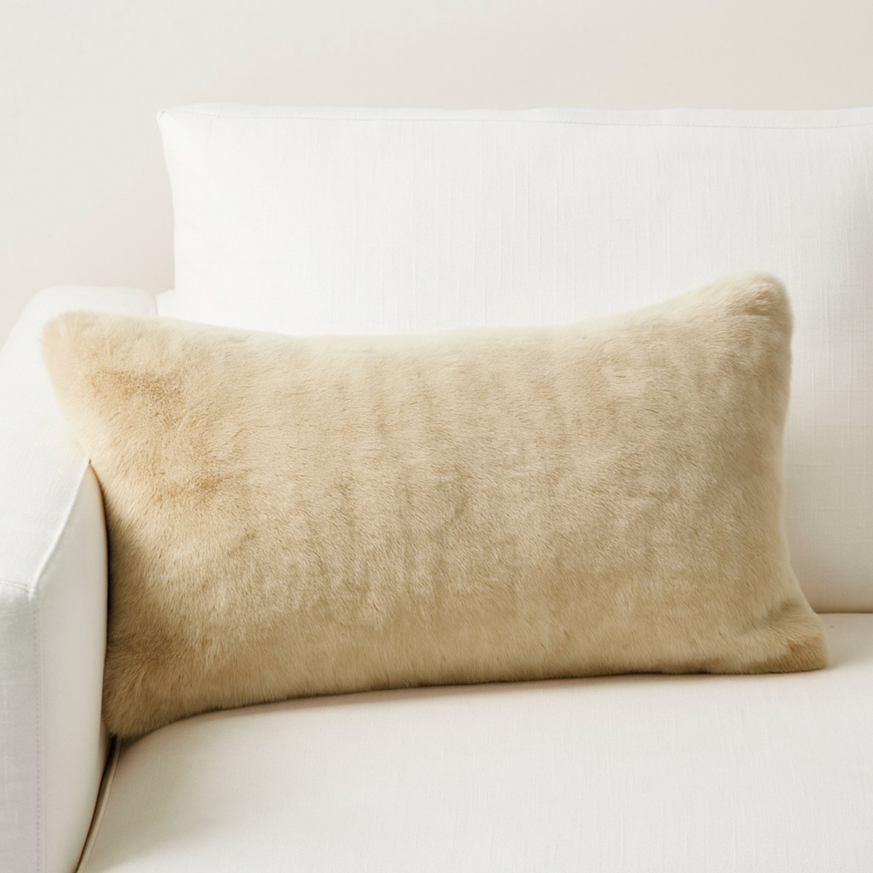 Allisandro Vegan Faux Fur Chinchilla Pillow Cover, Tan, 12 x 20-in