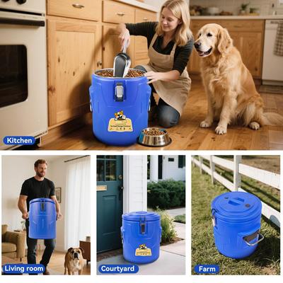 Show full view: UPSKY Stainless Steel & Durable Plastic Airtight Dog & Cat Food Storage Container with Lid & Scoop, Blue, 20-lb slide 7 of 7