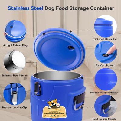Show full view: UPSKY Stainless Steel & Durable Plastic Airtight Dog & Cat Food Storage Container with Lid & Scoop, Blue, 15-lb slide 3 of 7