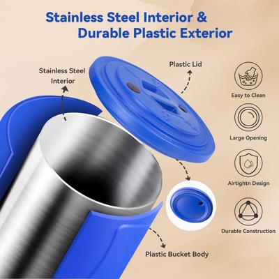 Show full view: UPSKY Stainless Steel & Durable Plastic Airtight Dog & Cat Food Storage Container with Lid & Scoop, Blue, 15-lb slide 4 of 7