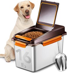 UPSKY Stainless Steel Airtight Dry Dog, Cat & Bird Seed Food Storage Container with Scoop, 16-lb, Brown