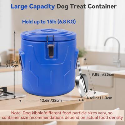 Show full view: UPSKY Stainless Steel & Durable Plastic Airtight Dog & Cat Food Storage Container with Lid & Scoop, Blue, 15-lb slide 2 of 7