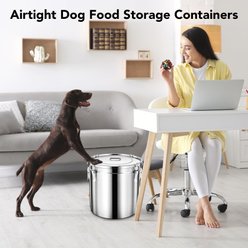 UPSKY Stainless Steel Airtight 1 Large & 2 Small Dog & Cat Food Storage Containers with Scoop, 25-lb slide 2 of 7