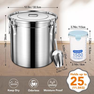 Show full view: UPSKY Stainless Steel Airtight 1 Large & 2 Small Dog & Cat Food Storage Containers with Scoop, 25-lb slide 2 of 7