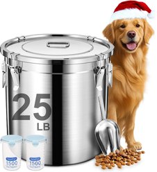 UPSKY Stainless Steel Airtight 1 Large & 2 Small Dog & Cat Food Storage Containers with Scoop, 25-lb