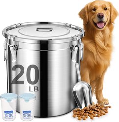 UPSKY Stainless Steel Airtight 1 Large & 2 Small Dog & Cat Food Storage Containers with Scoop, 20-lb