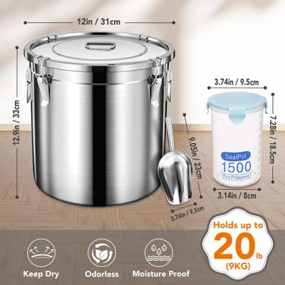 Show full view: UPSKY Stainless Steel Airtight 1 Large & 2 Small Dog & Cat Food Storage Containers with Scoop, 20-lb slide 3 of 8