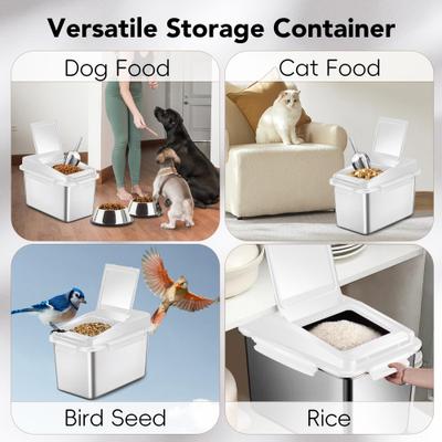 Show full view: UPSKY Stainless Steel Airtight Dry Dog, Cat & Bird Seed Food Storage Container with Scoop, 16-lb, White slide 6 of 7