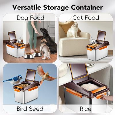 Show full view: UPSKY Stainless Steel Airtight Dry Dog, Cat & Bird Seed Food Storage Container with Scoop, 16-lb, Brown slide 6 of 7
