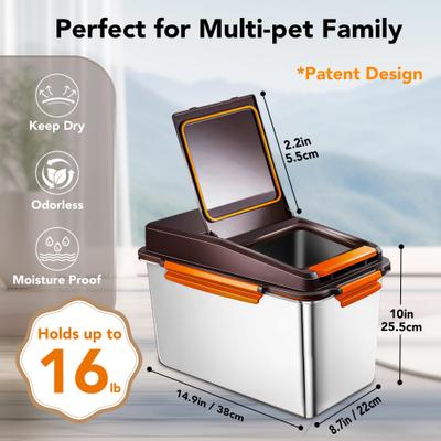 Show full view: UPSKY Stainless Steel Airtight Dry Dog, Cat & Bird Seed Food Storage Container with Scoop, 16-lb, Brown slide 2 of 7
