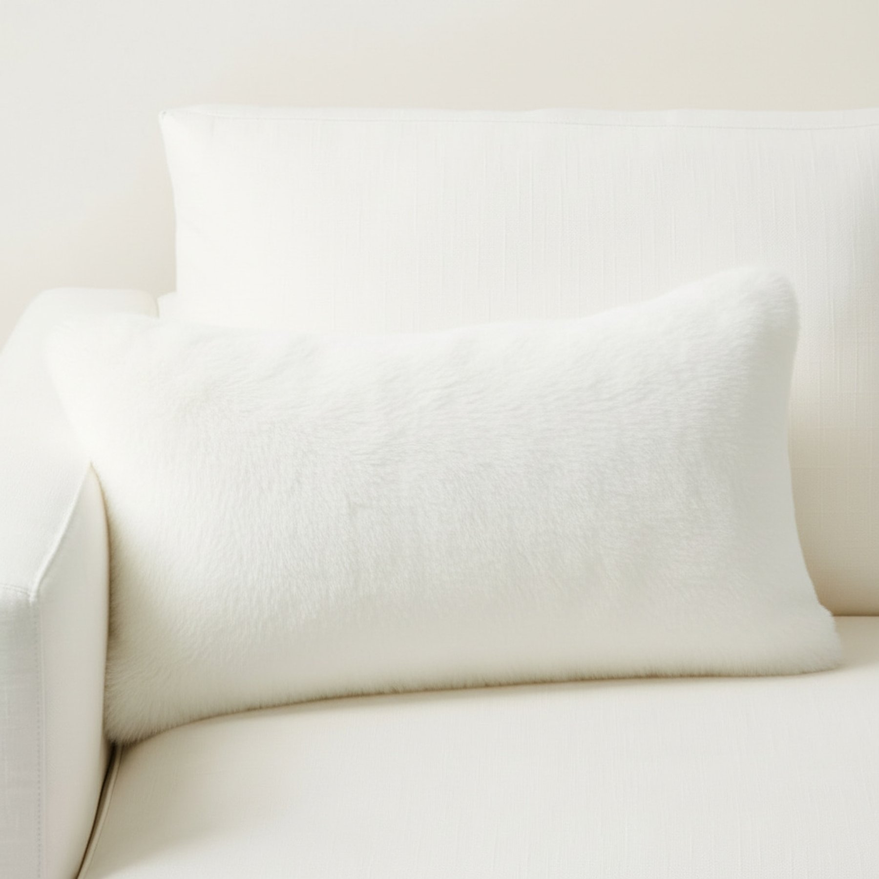Allisandro Vegan Faux Fur Chinchilla Pillow Cover, White, 12 x 20-in