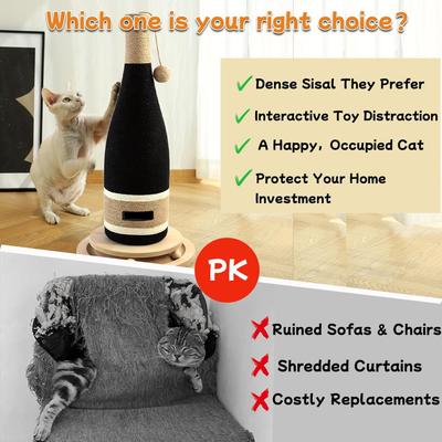 Show full view: NonoPets Champagne Bottle 24.8-in Hemp Cat Scratching Post, Without Ball Tunnel slide 7 of 10