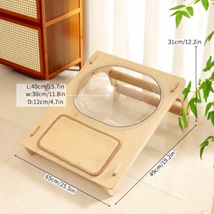 NonoPets 2-in-1 Wooden Cat Lounge with Acrylic Cat Bed & Scratch Board, 25.5-in