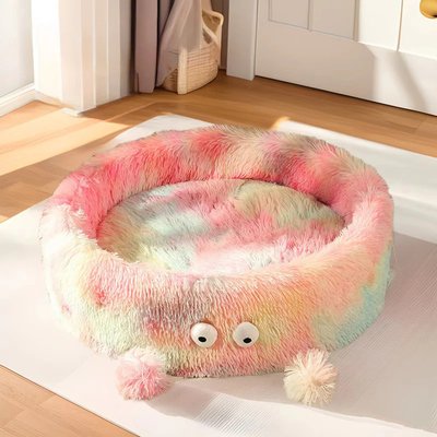 NonoPets NonoPets Rainbow Plush Round Elevated Cat Bed, Large