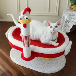 NonoPets Chicken-Shaped Elevated Cat Plush Bed with Scratching Post, 22-in