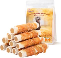 Pawmate Chicken Jerky & Sweet Potato Rawhide Dog Chews, 11-oz bag, 6 count