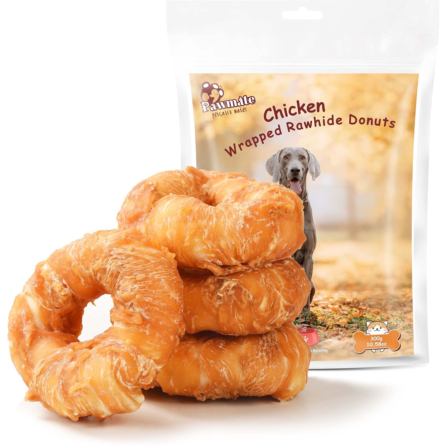 Pawmate Chicken Wrapped Rawhide Donuts Dog Chews, 11-oz bag, 4 count