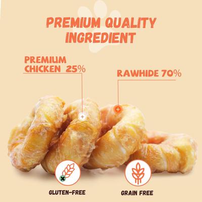 Show full view: Pawmate Chicken Wrapped Rawhide Donuts Dog Chews, 11-oz bag, 4 count slide 3 of 8
