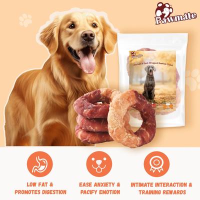 Show full view: Pawmate Chicken & Duck Wrapped Rawhide Donut Dog Chews, 11-oz bag, 4 count slide 10 of 10