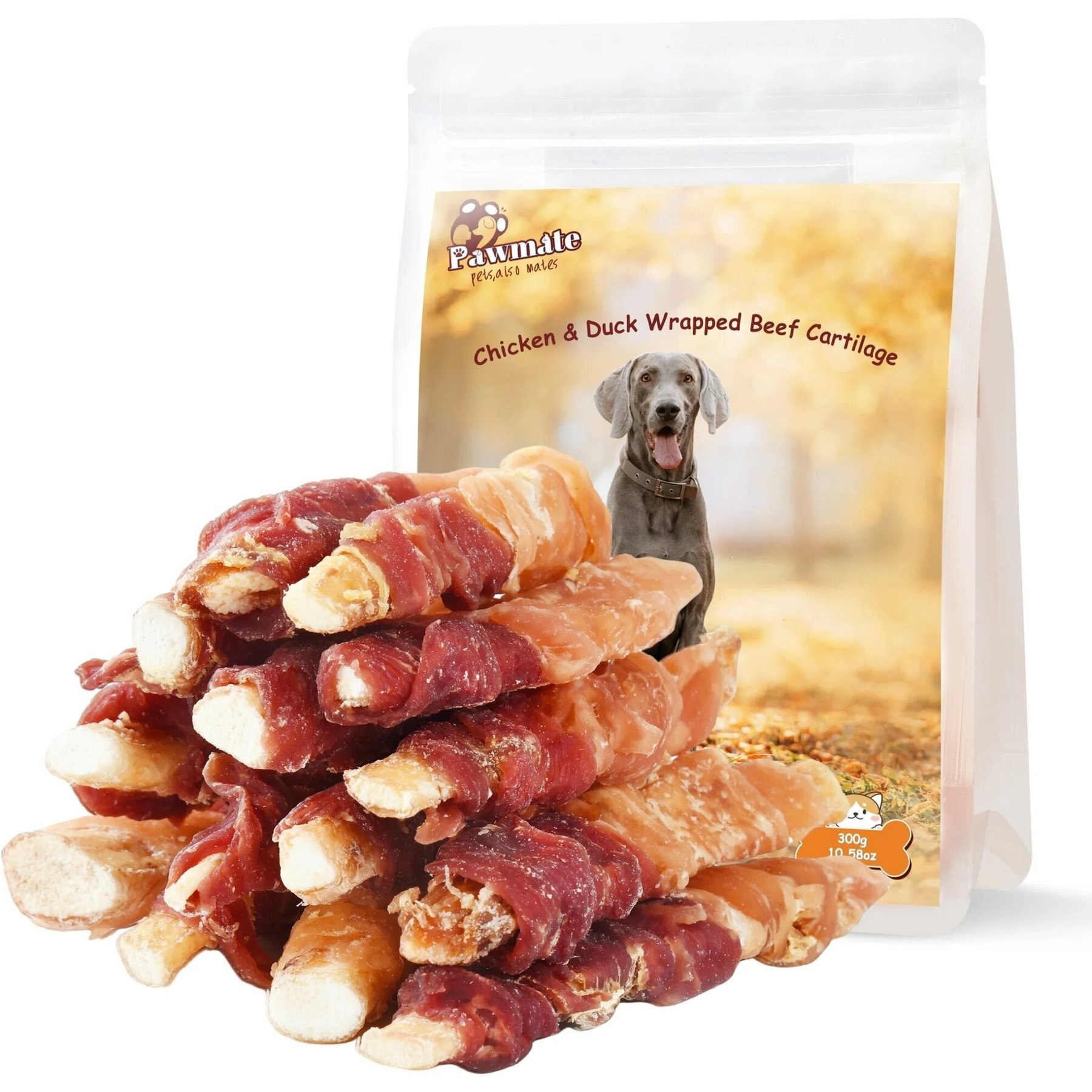 Pawmate Chicken & Duck Wrapped Beef Cartilage Dog Chews, 11-oz bag