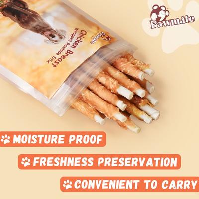 Show full view: Pawmate Chicken Wrapped Rawhide Sticks Dog Chews, 11-oz bag, 20 count slide 8 of 10
