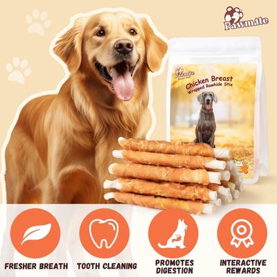 Show full view: Pawmate Chicken Wrapped Rawhide Sticks Dog Chews, 11-oz bag, 20 count slide 5 of 10