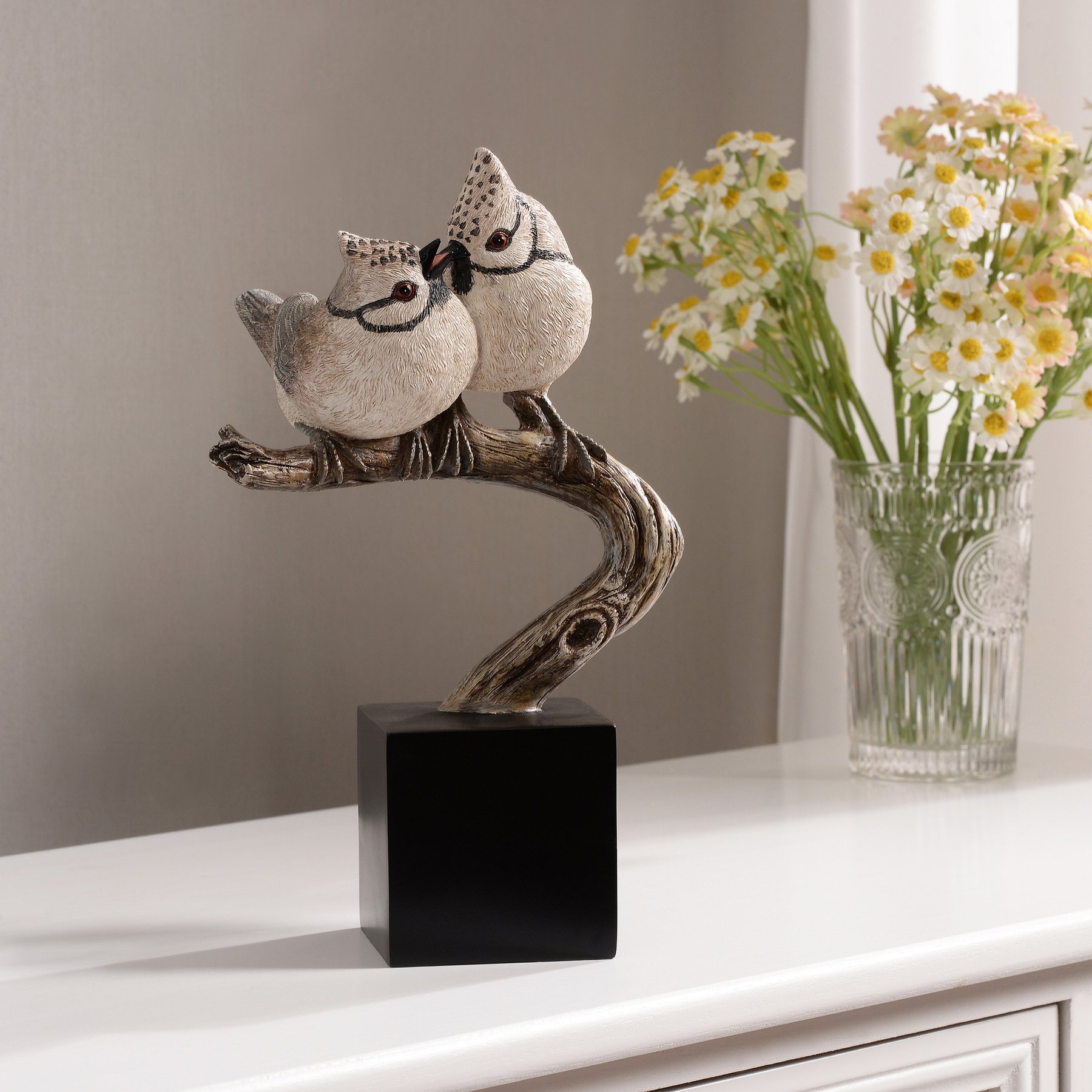 Hi-Line Gift 9.8-in Couple Crested Tit On Branch Lifelike Bird Resin Indoor Tabletop Décor
