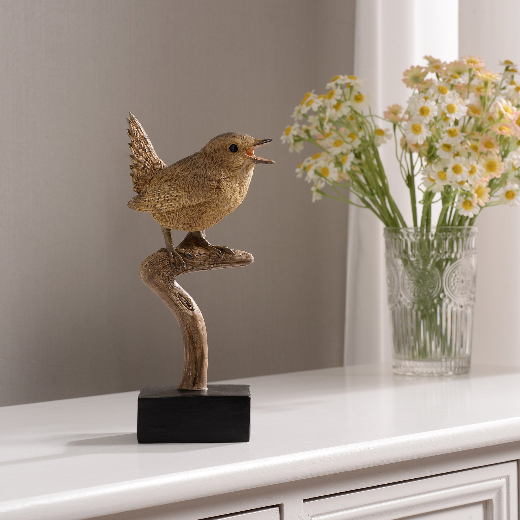 Hi-Line Gift 8.4-in Sing Bird On Branch Lifelike Resin Bird Indoor Tabletop Décor