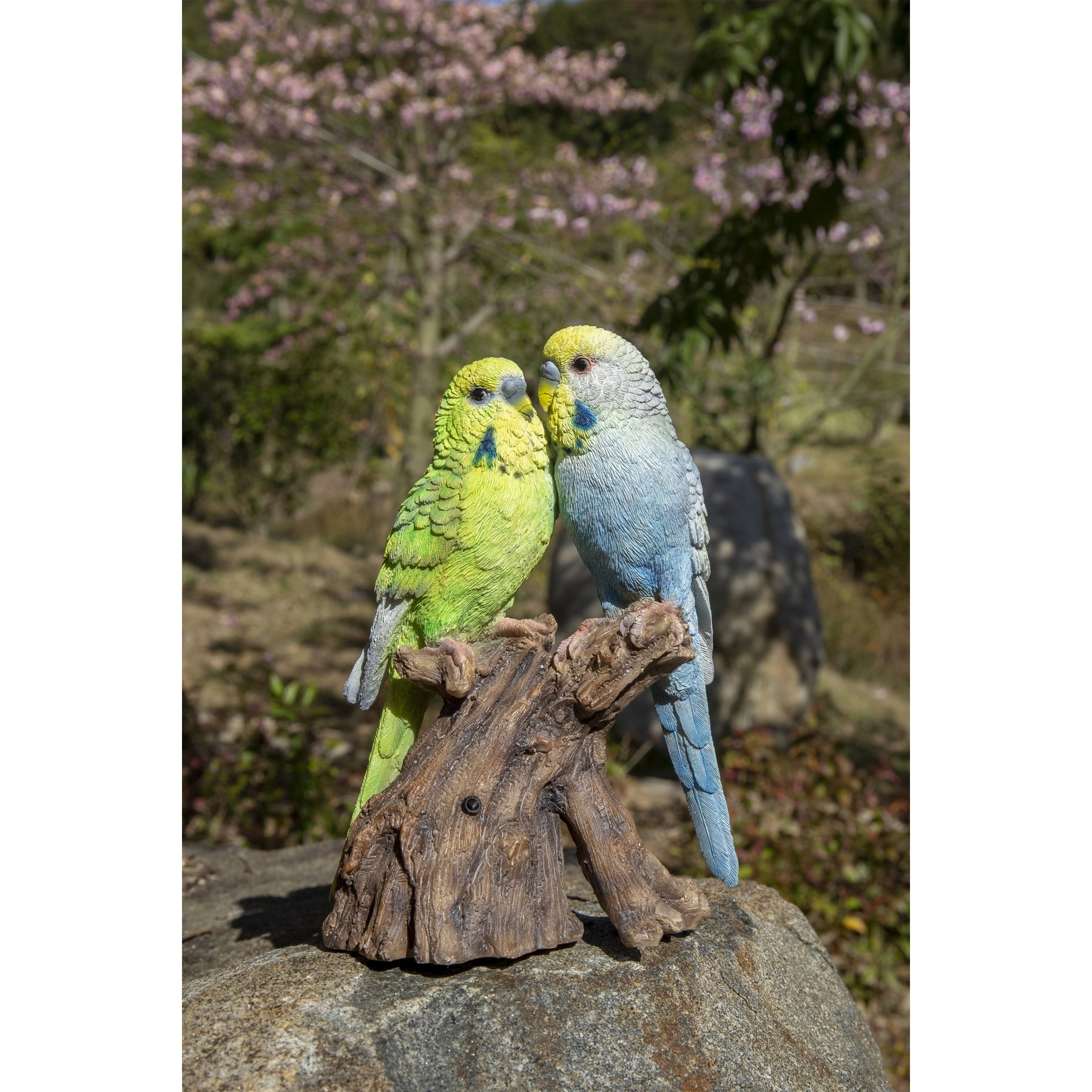 Hi-Line Gift 6.97-in Motion Activated Singing Couple Budgerigar On Stump Outdoor Decor