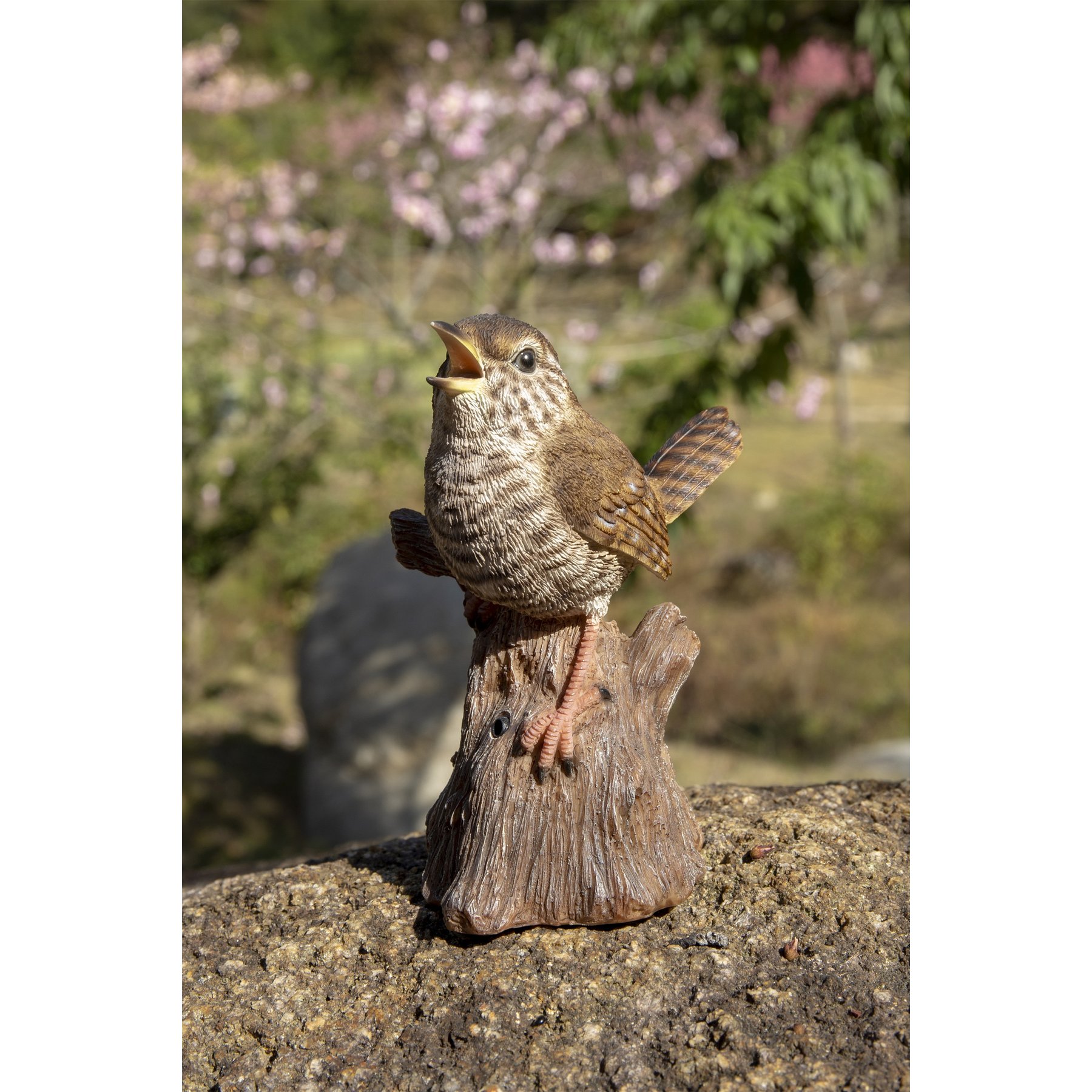 Hi-Line Gift 5.31-in Motion Activated Singing Troglodyte Standing On Stump Outdoor Decor