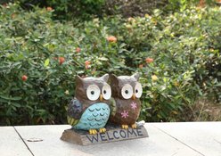 Hi-Line Gift 10.38-in Owl Couple with Welcome Sign Outdoor Decor