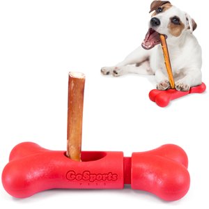 GoSports Pets Chew Champ Bully Stick Holder Dog Toy, Red, 6-in