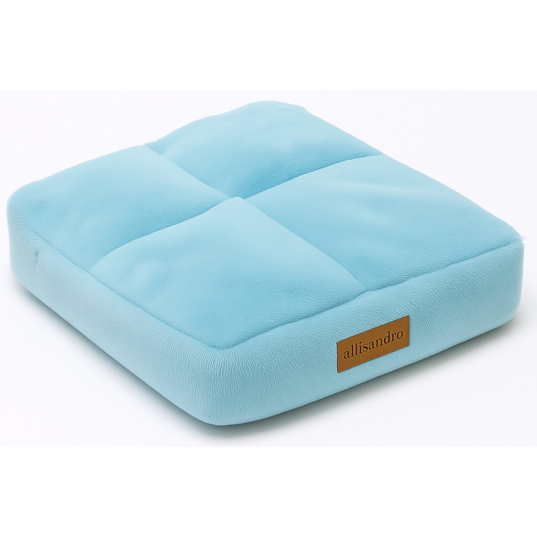 Allisandro Premium Faux Fur Square Cushion Dog & Cat Bed with Anti-Shift Internal Baffle Design, Blue, 16 x 16 x 4-in