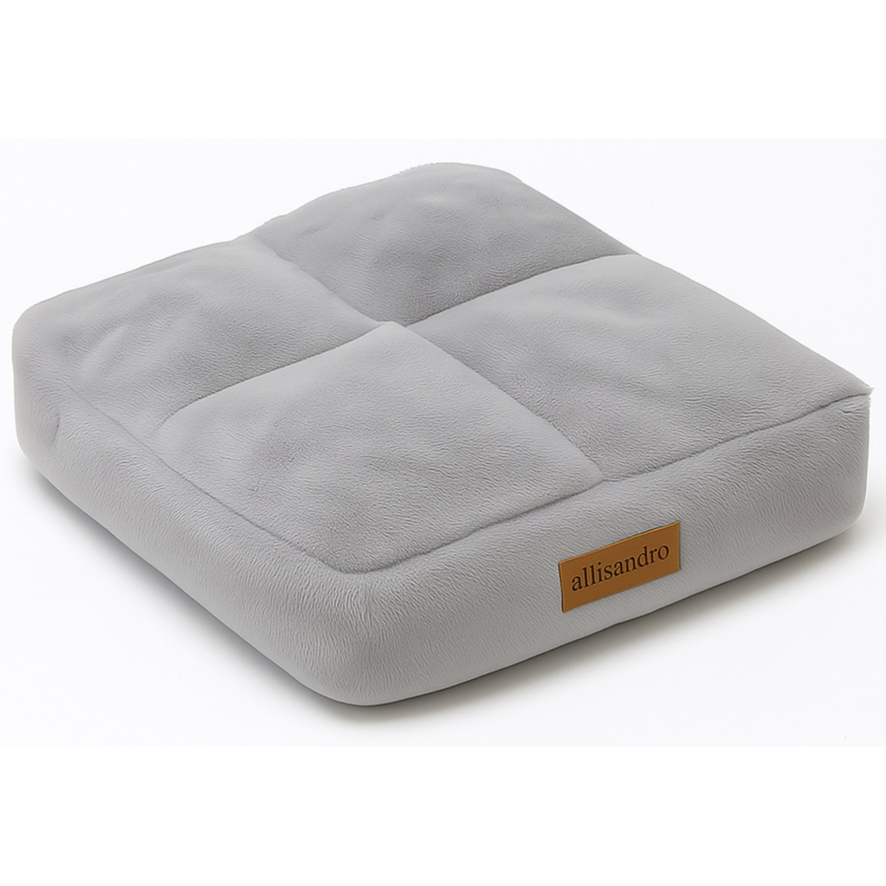 Allisandro Premium Faux Fur Square Cushion Dog & Cat Bed with Anti-Shift Internal Baffle Design, Grey, 20 x 20 x 4-in
