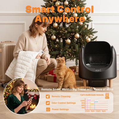 Show full view: Aoruefar Open-Top Smart Self Cleaning Cat Litter Box Bundle, Black slide 4 of 9