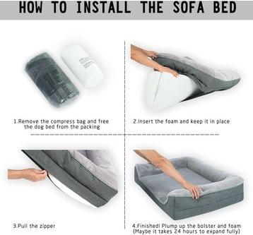 Show full view: LFC PETS Waterproof Orthopedic Bolster Dog & Cat Bed with Removable Cover, Grey, Large slide 6 of 9