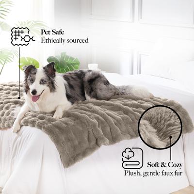 Show full view: MODERN THREADS Water-Resistant Faux Rabbit Fur Ultra-Soft Plush Couch Blanket for Dogs & Cats, Brown, Medium slide 4 of 8