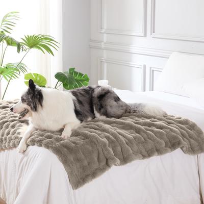 Show full view: MODERN THREADS Water-Resistant Faux Rabbit Fur Ultra-Soft Plush Couch Blanket for Dogs & Cats, Brown, Medium slide 5 of 8