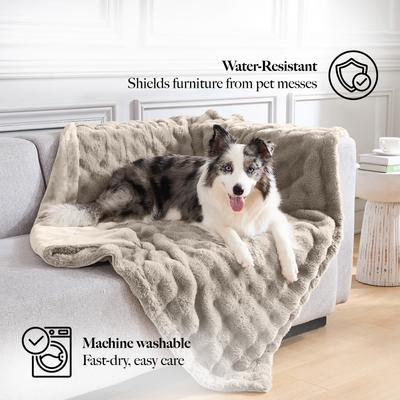 Show full view: MODERN THREADS Water-Resistant Faux Rabbit Fur Ultra-Soft Plush Couch Blanket for Dogs & Cats, Brown, Medium slide 3 of 8